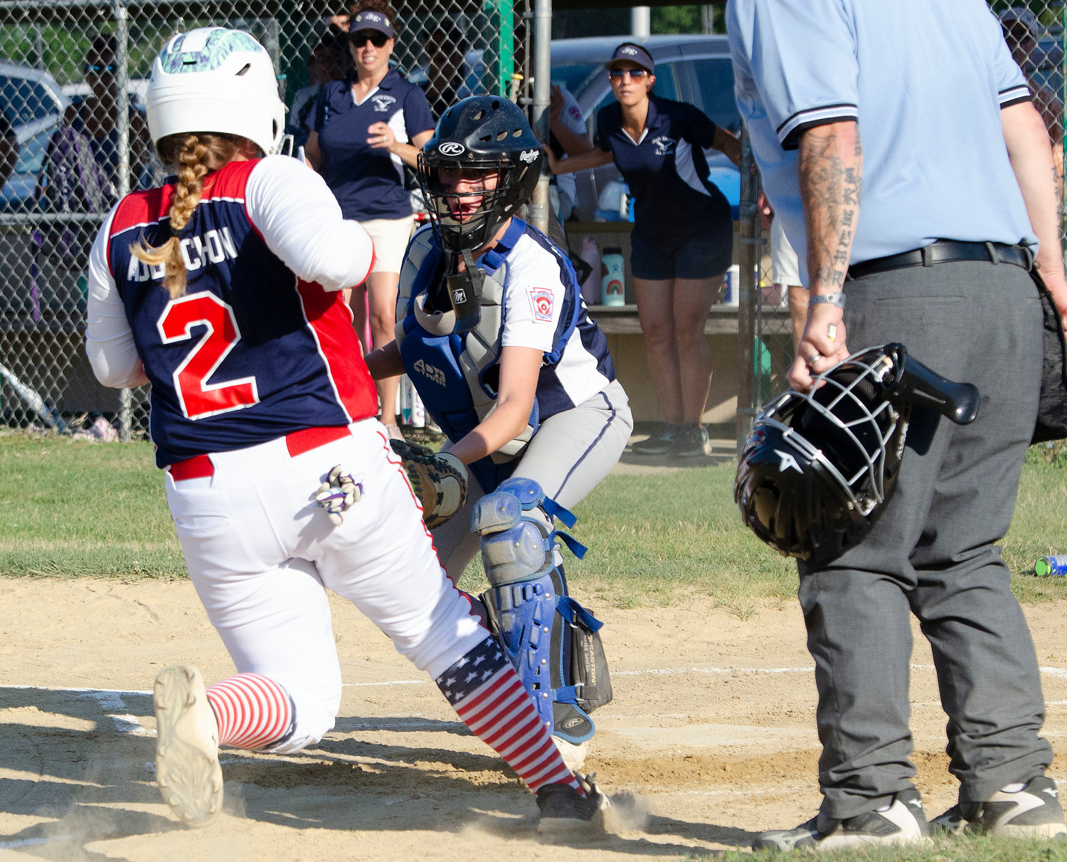 Kaylyn Aubuchon gets cut down at the plate in the first inning.