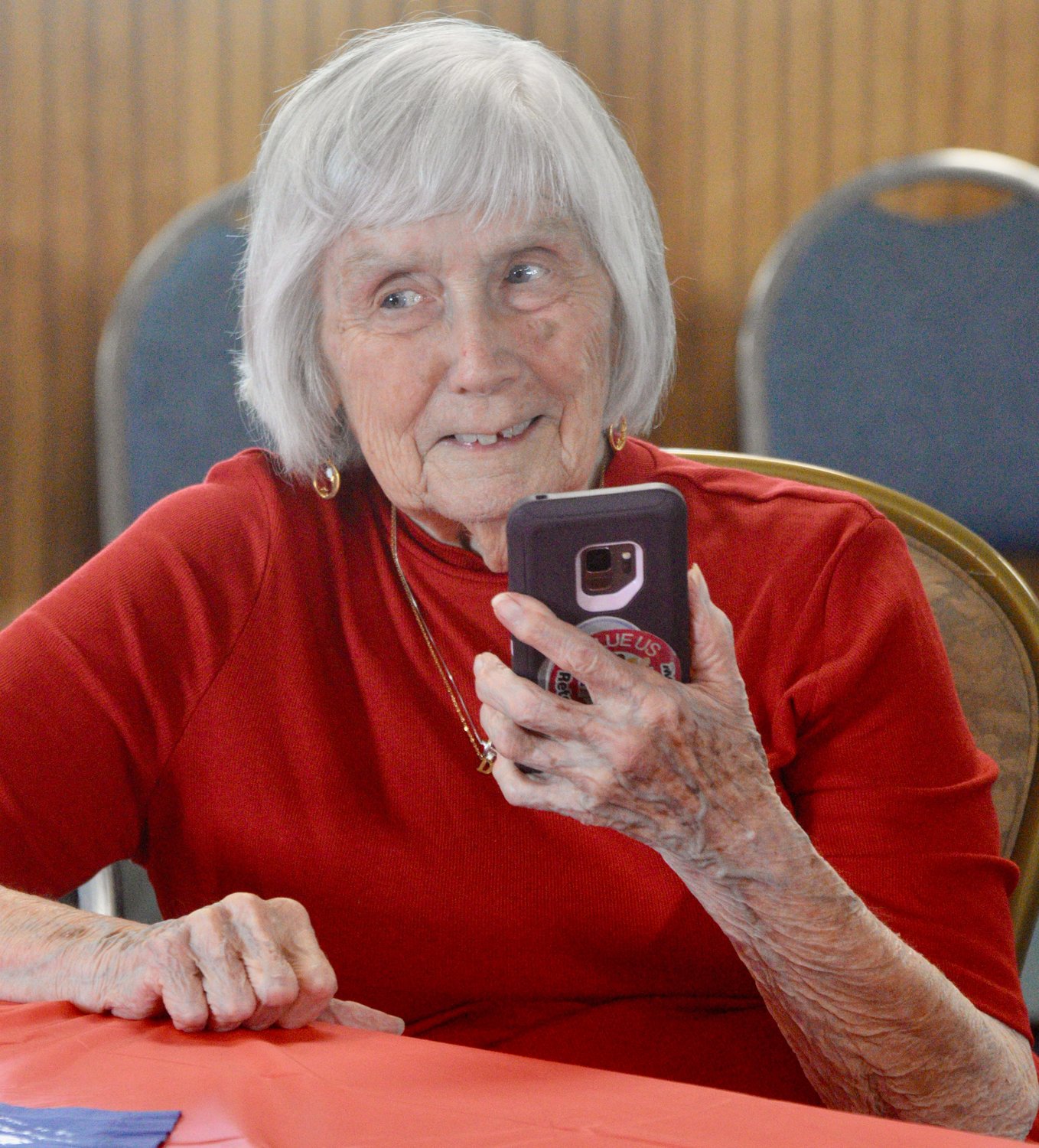Mary Martin FaceTimes from the party with one of her grandchildren, Patrick, who was in Japan. It was about 4 a.m. his time.