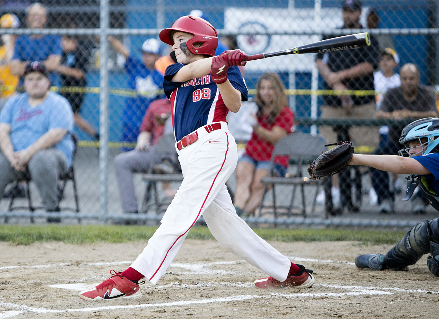 Tyler Doucet takes a hard swing during his first at-bat against Cumberland on Saturday.