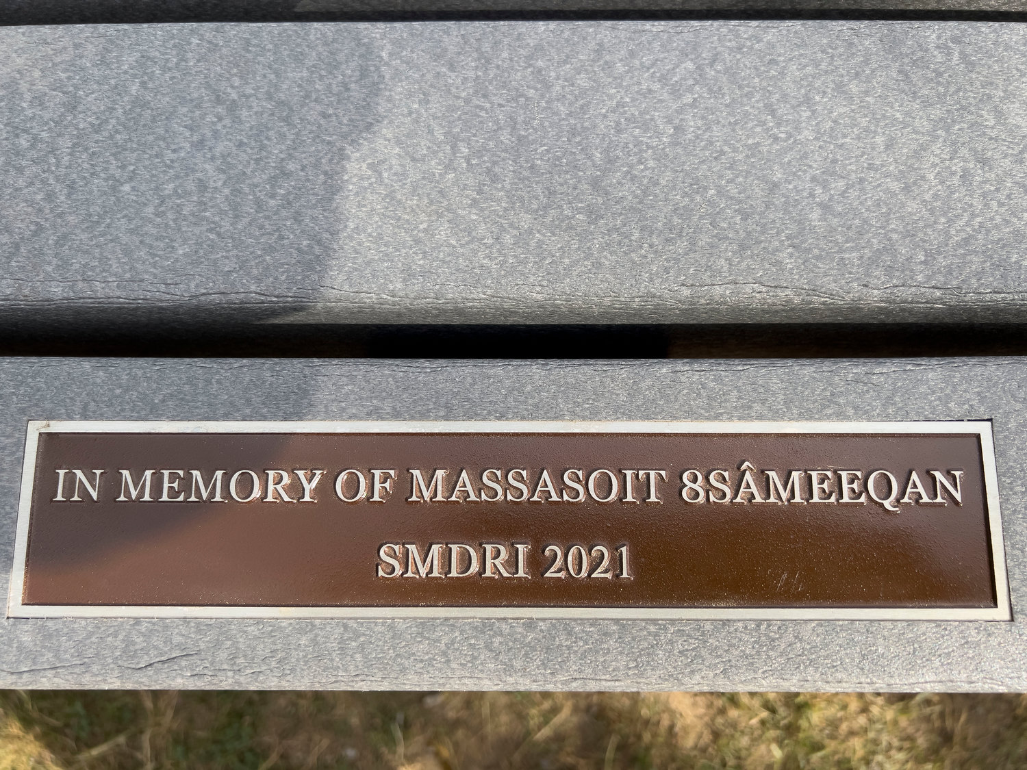 The bench commemorates Massasoit Ousamequin, who assisted early American settlers during their grueling first winters in the New World.