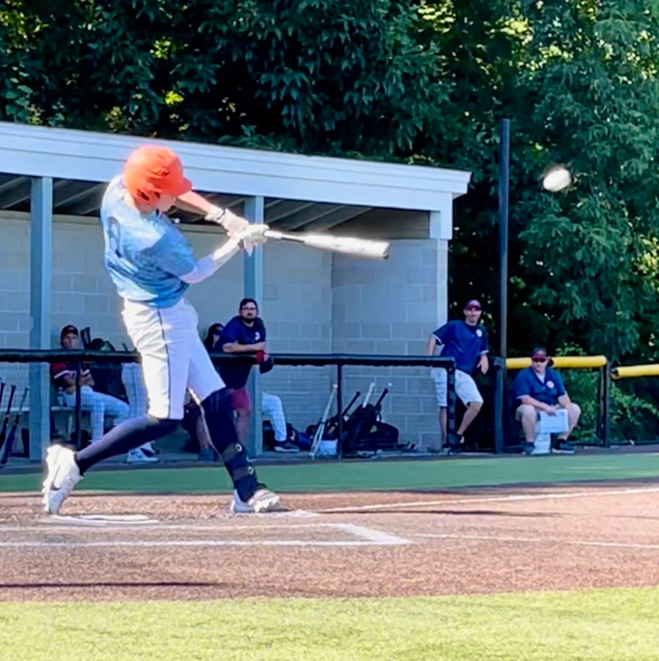 Spaner drives a ball deep for Ocean State Makos at New England Baseball Complex in Massachusetts.