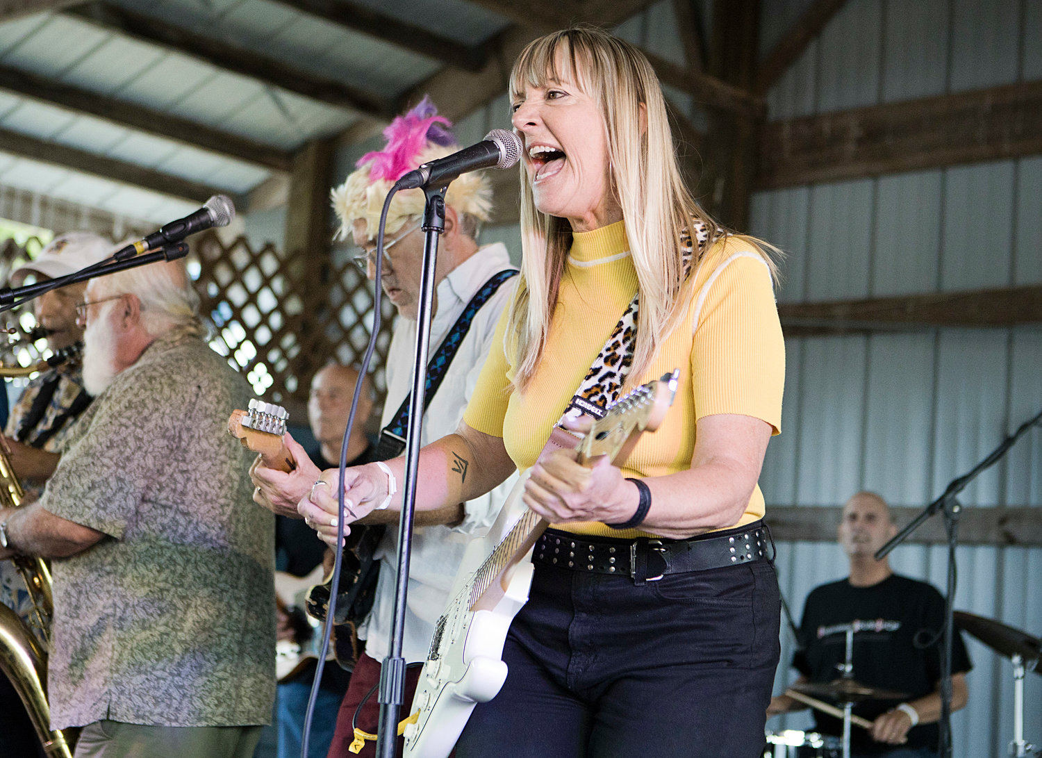 Linda Viens belts out a note during Saturday's concert at the Shellstock festival.