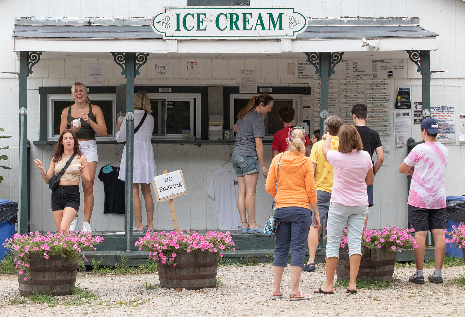 Customers at the window at Wood's Farm Ice Cream.