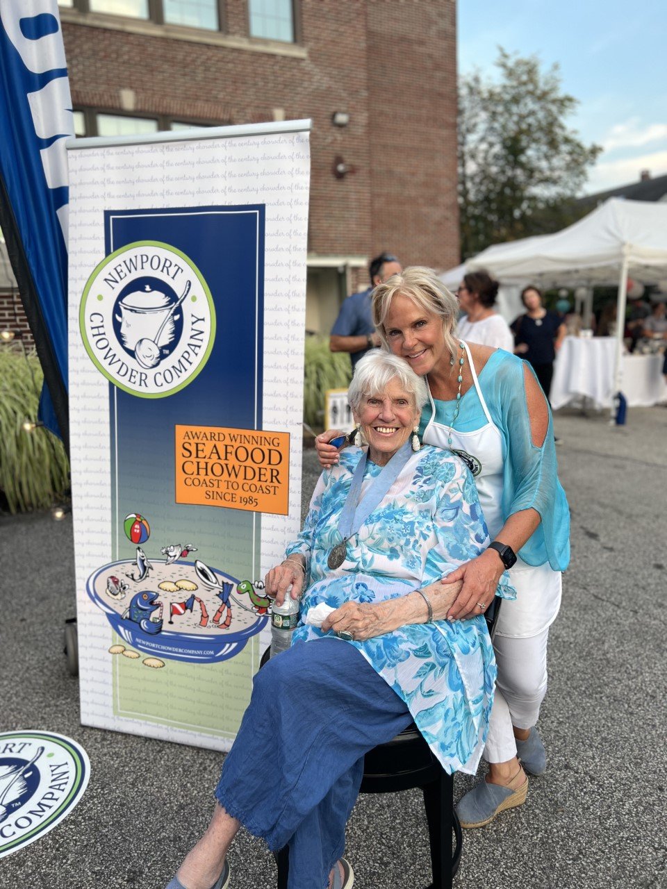 Katie Potter, founder of Newport Chowder Company, with her mother, Muriel Barclay de Tolly, after being voted the winner of the 2022 Pitch Competition at Hope & Main.