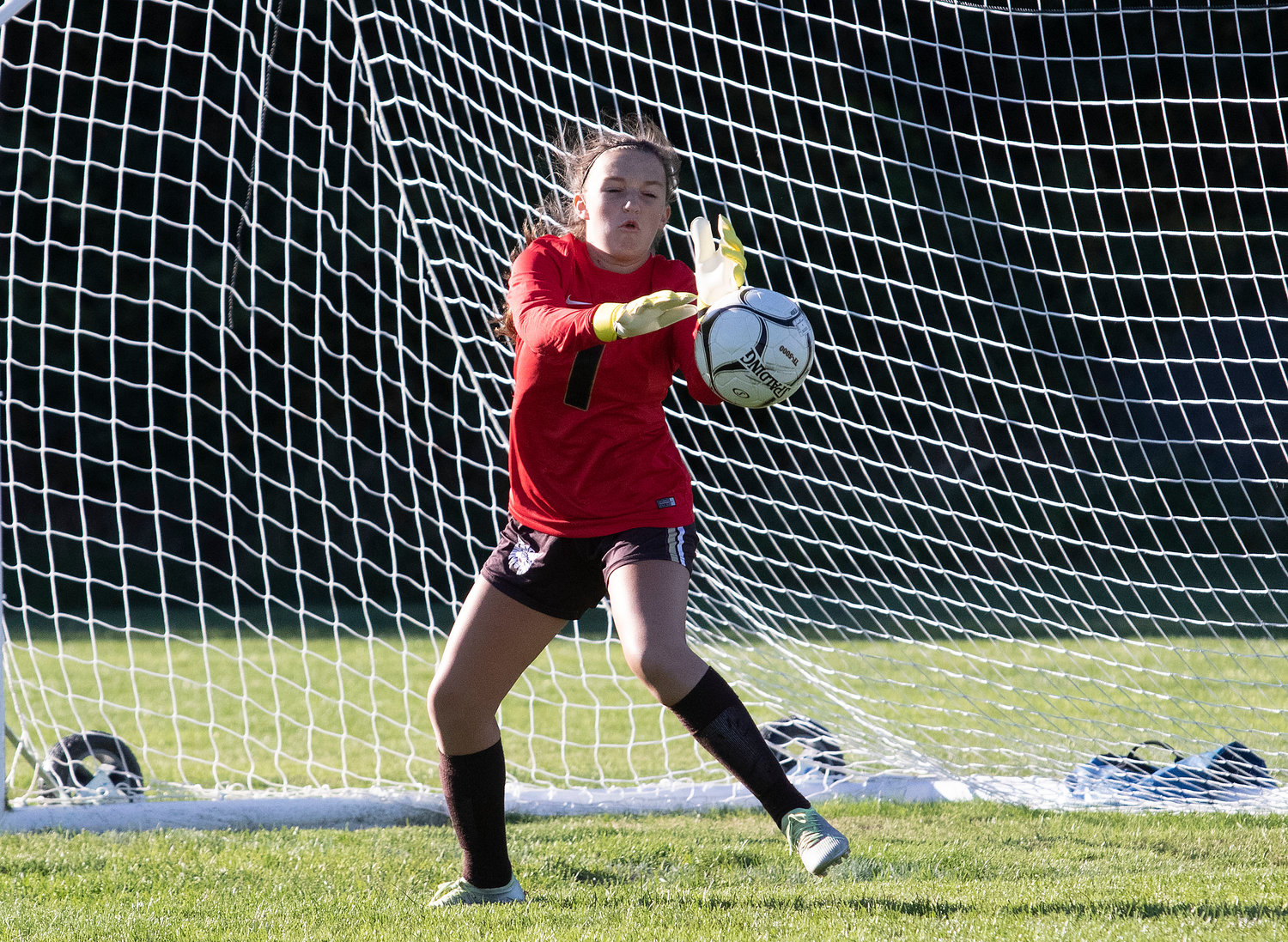 Eight grade goalkeeper Cristina D’Attelo makes a save during the Fairhaven game.