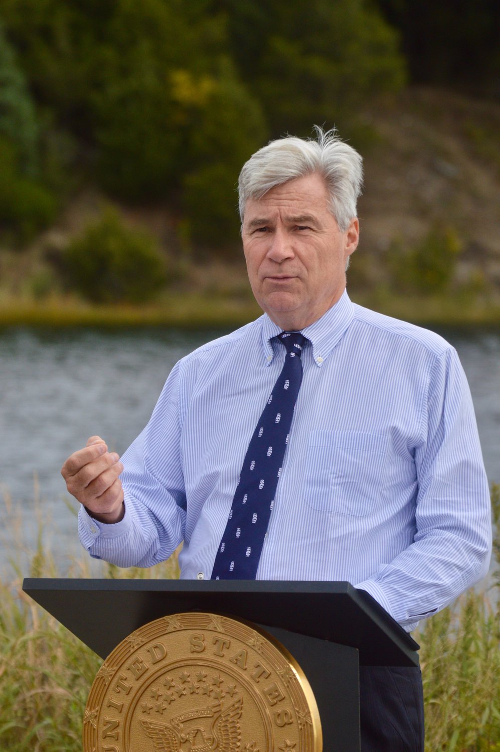U.S. Sen. Sheldon Whitehouse announces a $200,000 grant for improved shoreline access at Gull Cove Tuesday morning.