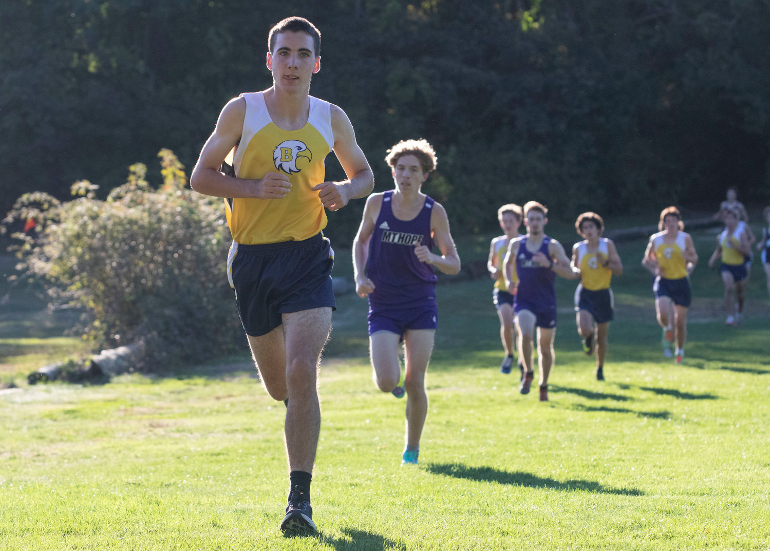 Barrington's Connor Curran leads a group of runners during the recent dual meet.