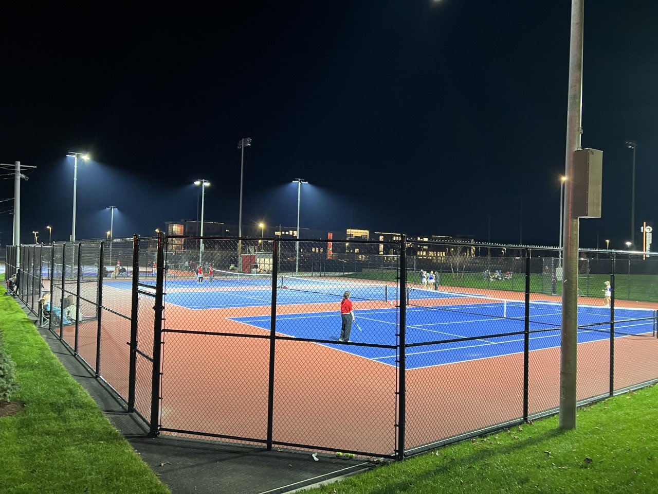 The new Townie Tennis Center under the lights during the EPHS playoff match last Thursday night, Nov. 3.