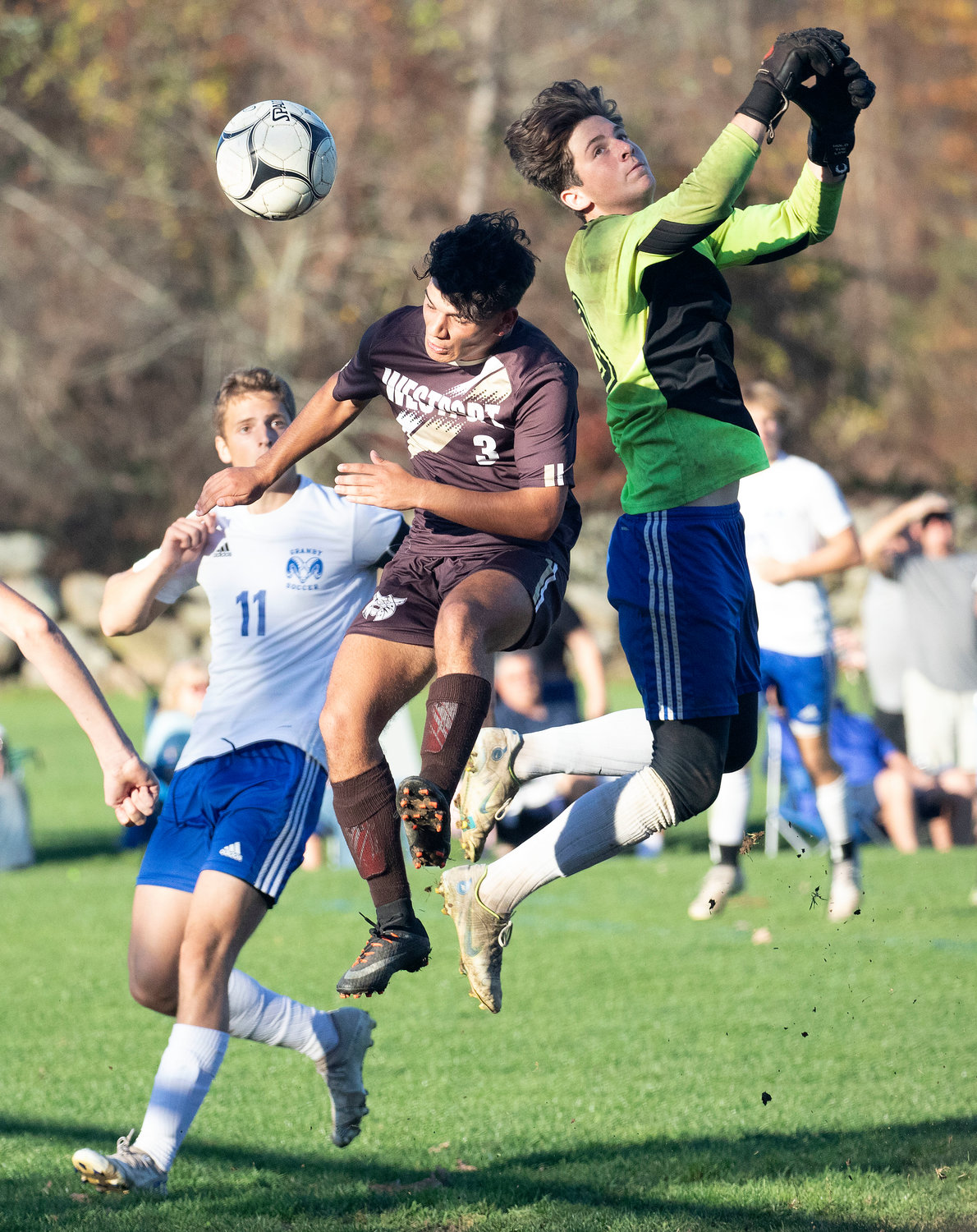 Midfielder Antonio Dutra Africano elevates to head a cross, but the ball caromed over the net. The senior later scored the Wildcats second goal of the game on a free kick from midfield.