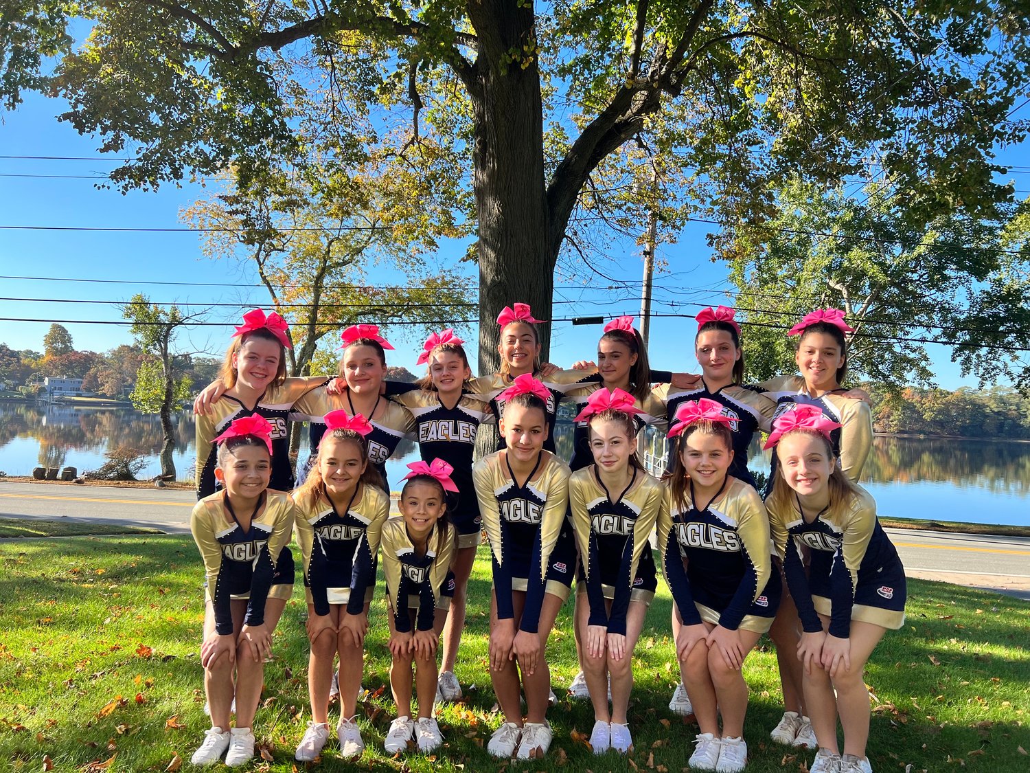 The Barrington Pop Warner JV-2 cheer team won first place in its division at the RISMA State Cheer Competition.