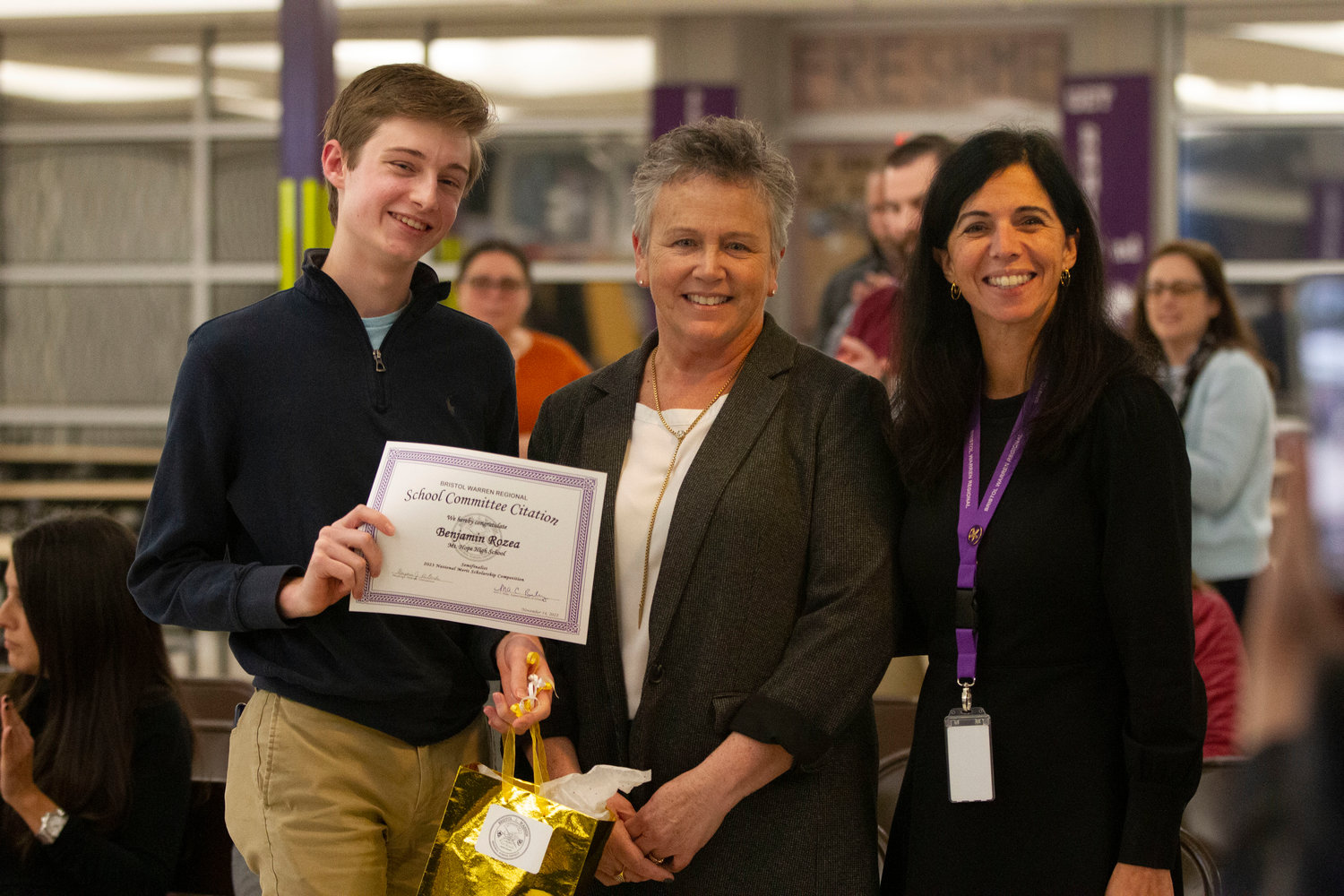 Mt. Hope student Benjamin Rozea, along with Mt. Hope principal Michelle King and superintendent Ana Riley, was recognized Monday night after being named a semifinalist in the 2023 National Merit Scholarship competition following his performance on the recent PSAT qualifying test.