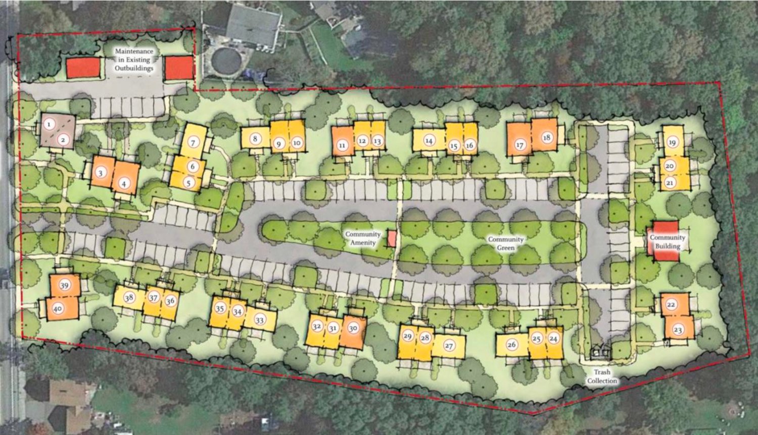 A plan diagram shows how two parcels amounting to around 4.5-acres at 581 Child St. would be divvied up to create 40 units of housing, which would be listed at 60 percent of the area median income (AMI). The town’s approval process will begin in the spring.