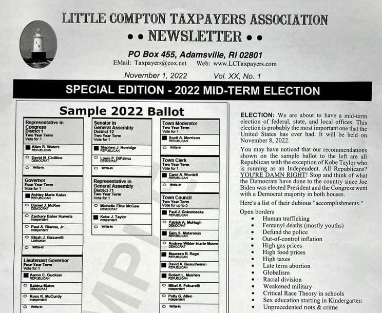 Detail from a Little Compton Taxpayers Association mailer sent out to all Little Compton residents just before the November election.