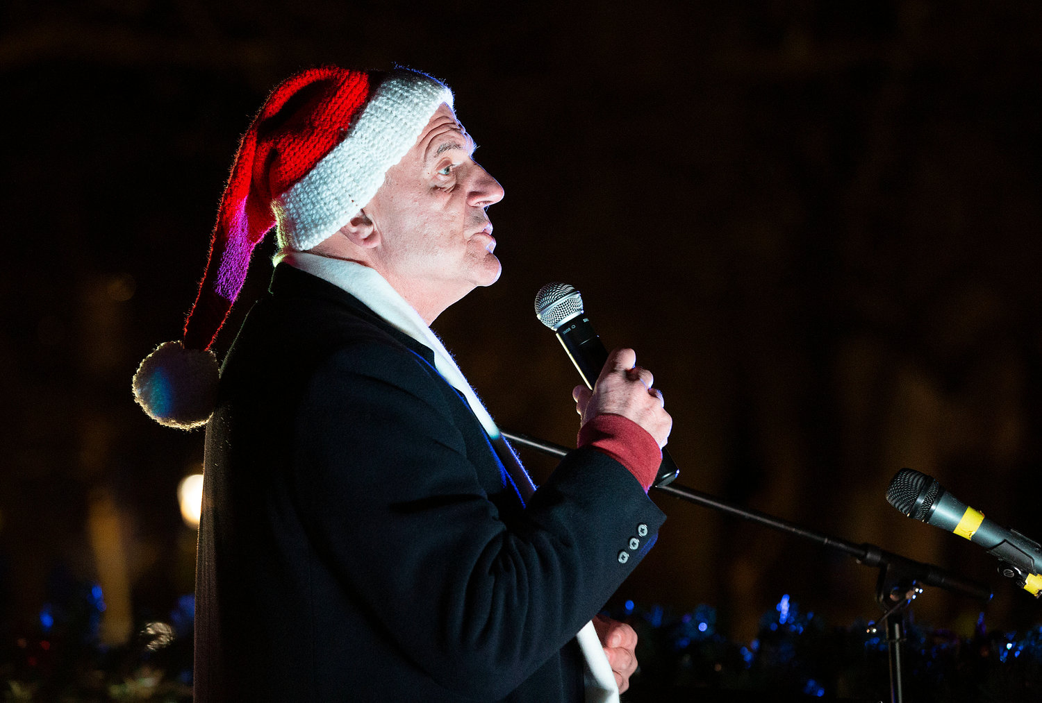 Dave Scarpino, of the Bristol Christmas Festival Committee, speaks to attendees of the illumination.