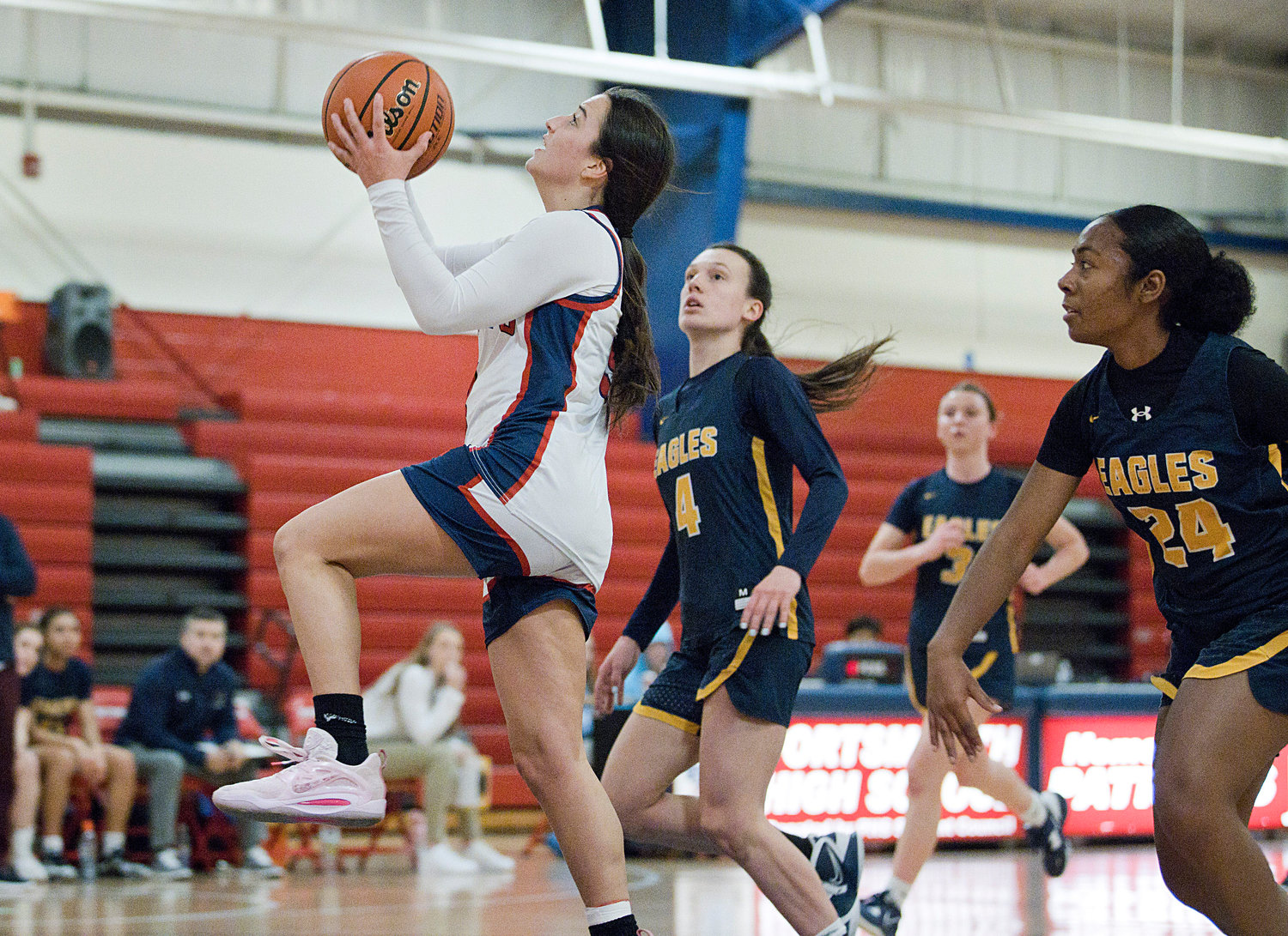 Olivia Durant goes in for a layup while competing against Barrington, Monday.