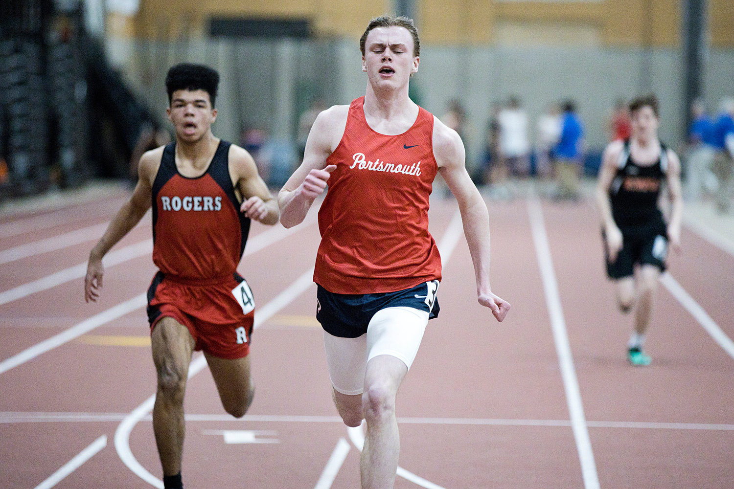Justin Gambrell sprints toward the finish of the 55 meter dash.