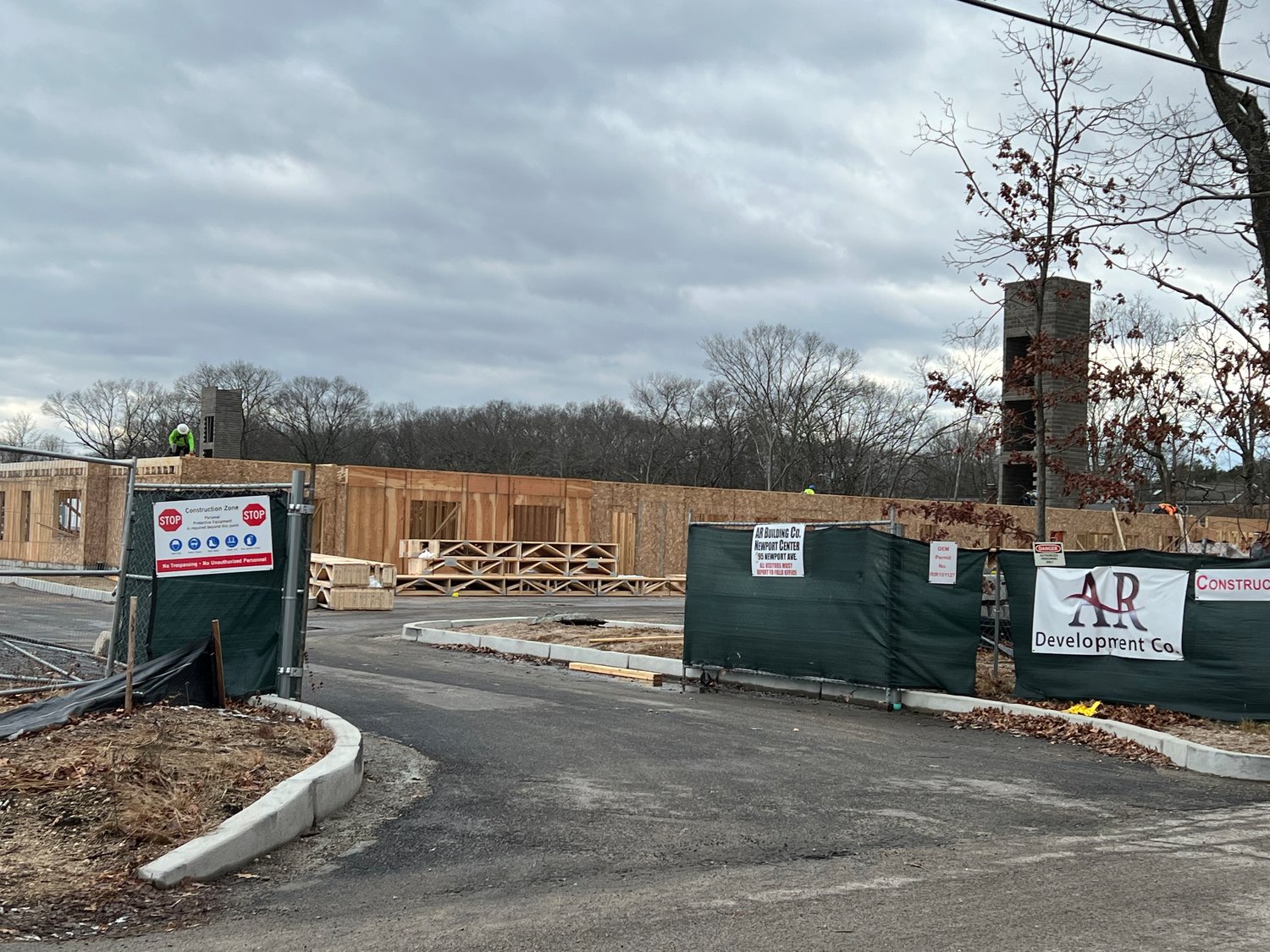 The first of two apartment buildings is being constructed at "Newport Center" in Rumford off Newport Avenue.
