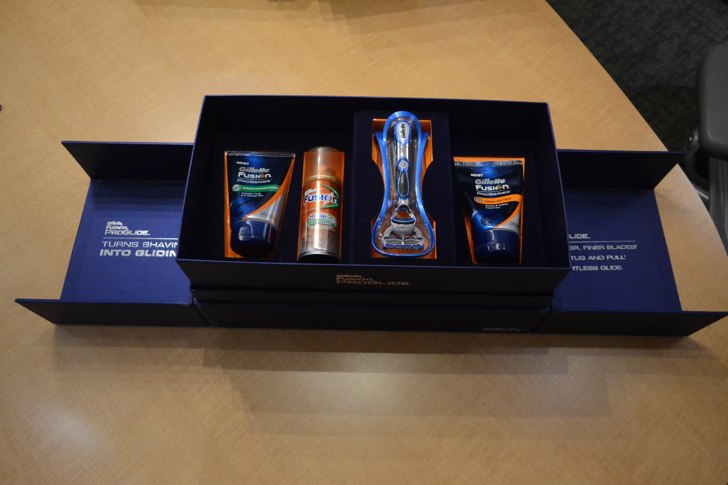 An influencer kit made for Gillette includes a gravity-defying ribbon that raises the product up as it is opened.