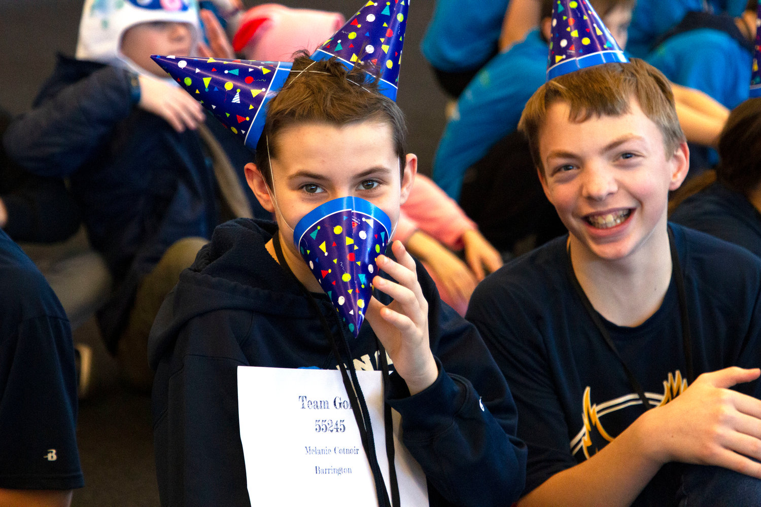 Barrington Middle School's Leo Ellis and Tripp Spencer have some fun during the competition.