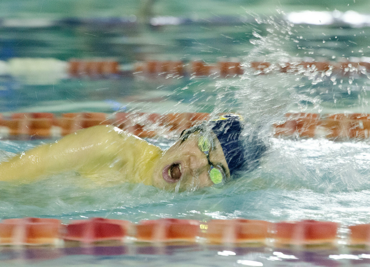 Ben Choi-Shattle races in the 500 free during Barrington's meet against Lincoln.
