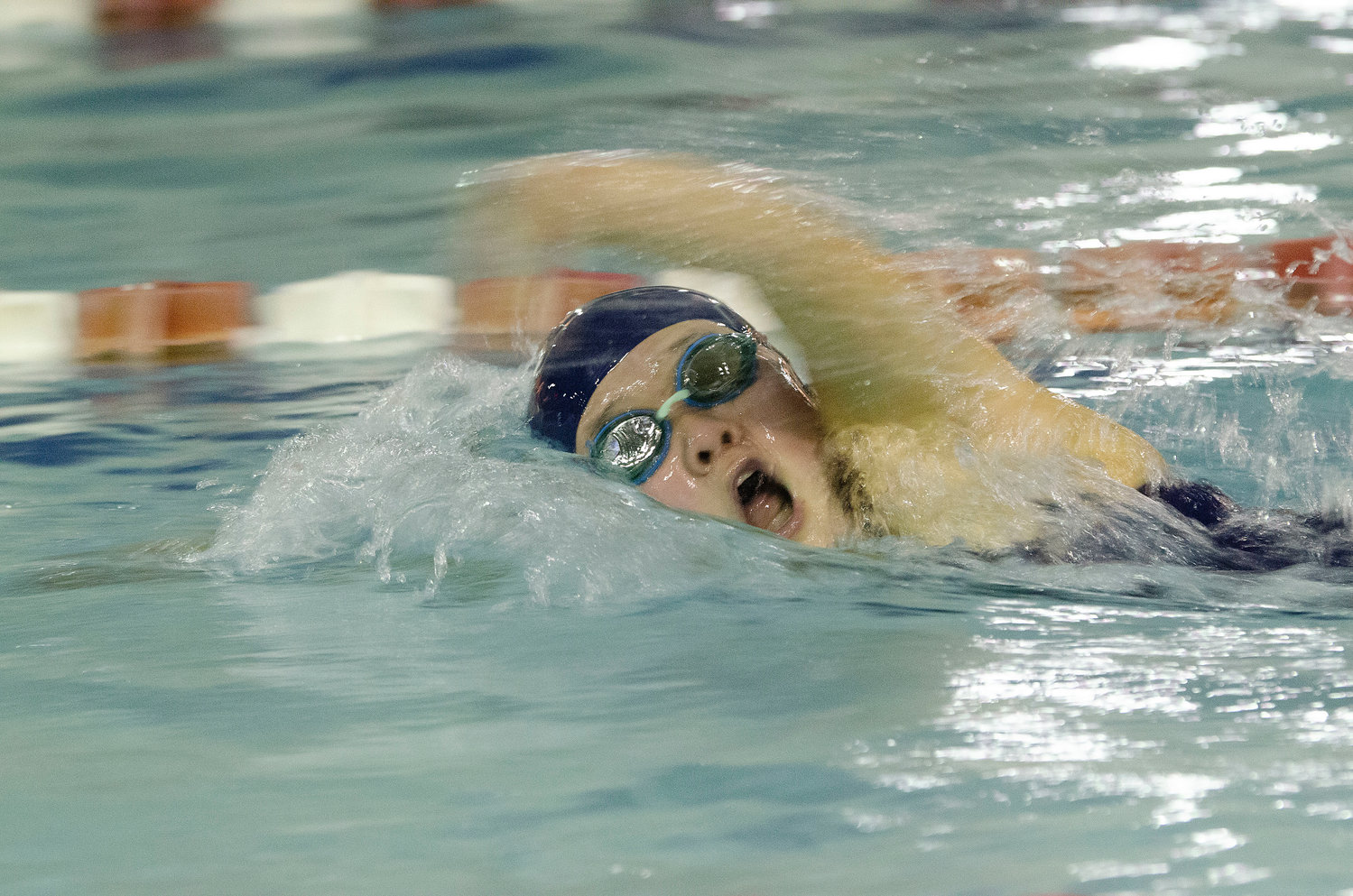 Lara Tolley competes in the 500 freestyle during Barrington's meet against Lincoln.