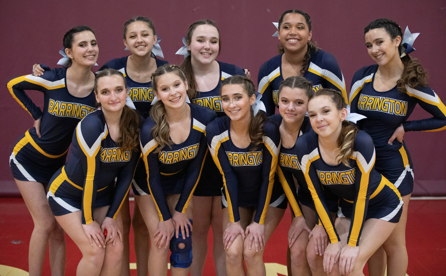 Members of the BHS cheer team pose for a group photo. Pictured are (from left to right, front row) Mia Casanova, Sarah Simon, Kaleigh Moran, Addison Corrow, and Morgane Seadale, and (back row) Isabella Alves, Ava-Bella Luis, Madison Oldham, Ava Maddox and Abby Guertler.
