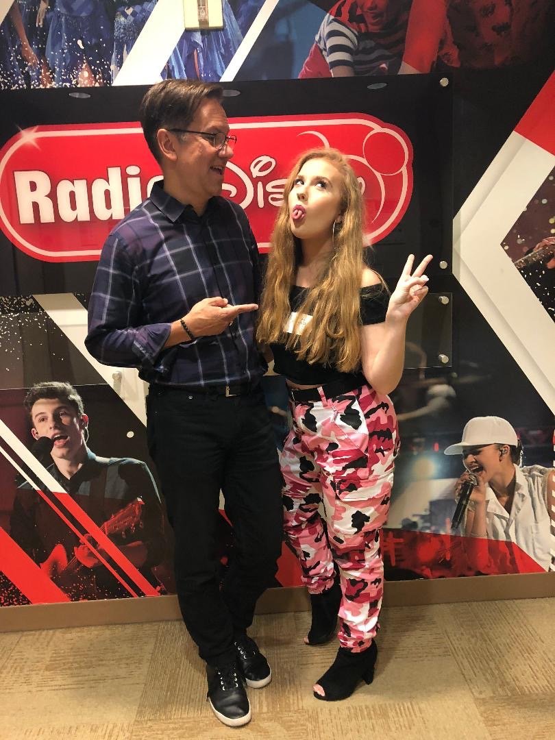 Jessica Kaela poses at Radio Disney with Phil Guerini, head of Radio Disney.
