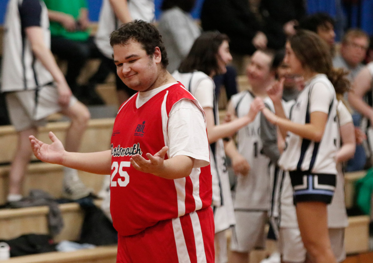 Curtis Sanders reacts after the unified team suffered a 50-48 loss to Barrington during a league game on Thursday.