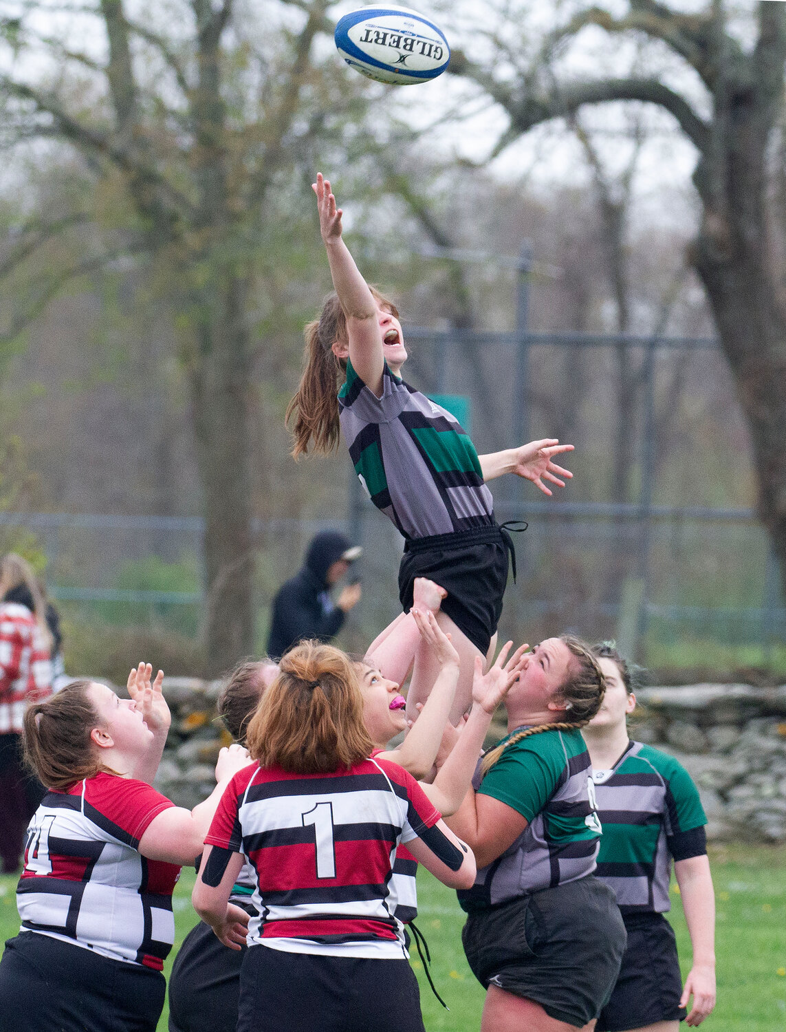 Charlie “Flynn” Gehan of UVM attempts to grab a throw-in during a lineout.