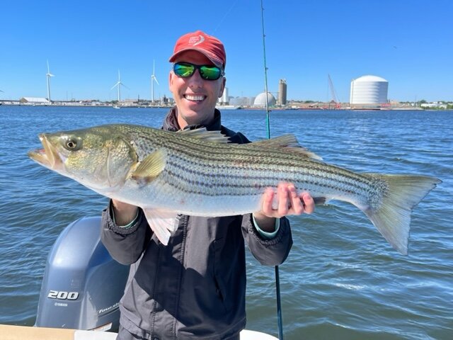 Mark Tracy of Barrington caught striped bass to 29” this weekend in the East Passage from the shipping channel to Potters Cove, Prudence Island. File photo.