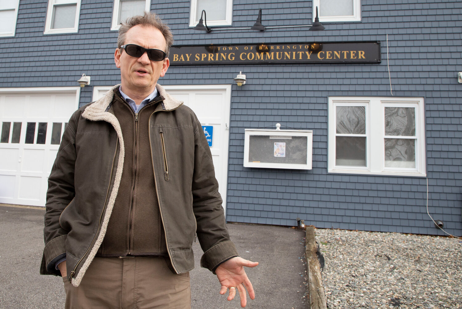 Barrington Resilience and Energy Committee Chairman Magnus Thorsson stands outside the Bay Spring Community Center. A deal to bring solar panels to the center now hinges on a larger deal to put panels on the middle school roof.