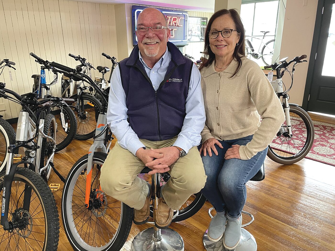 Mark DeStefano and Robin Paradis together run Bristol Bikes, a shop in downtown Bristol that sells and rents electric bicycles. Setting aside irresponsible behavior by riders, they say e-bikes are no more dangerous than traditional bikes, and they believe many of the complaints about e-bikes are based on false perceptions and misinformation.