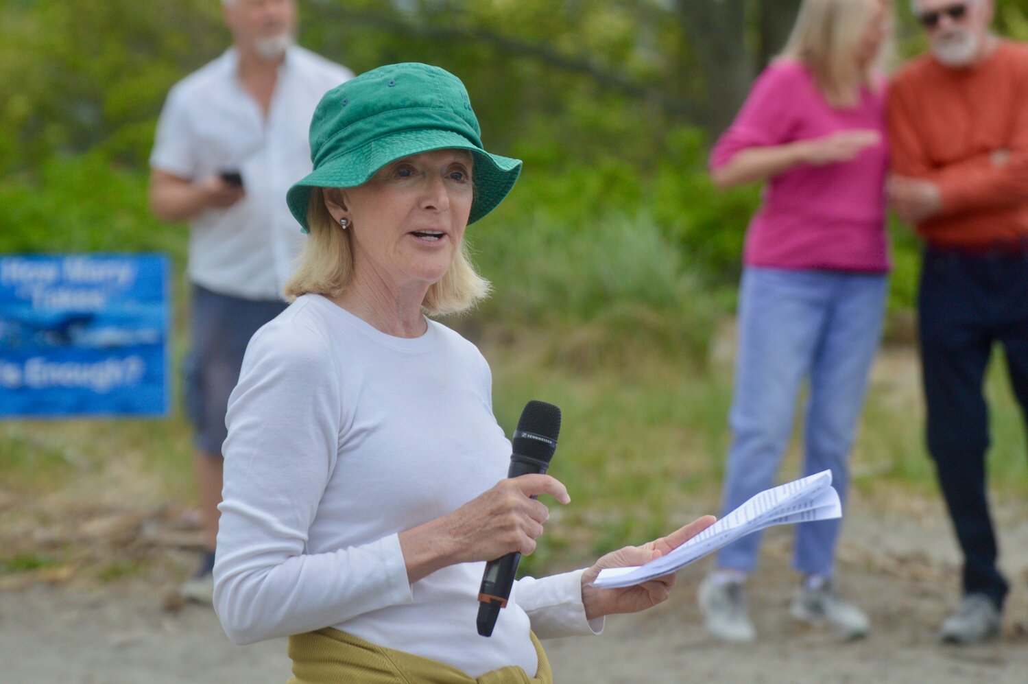 Constance Gee of Westport spoke mainly about the detrimental impact she believed SouthCoast Wind’s project will have on marine life. “A deafened whale … in a shipping channel is likely a dead whale,” she said.