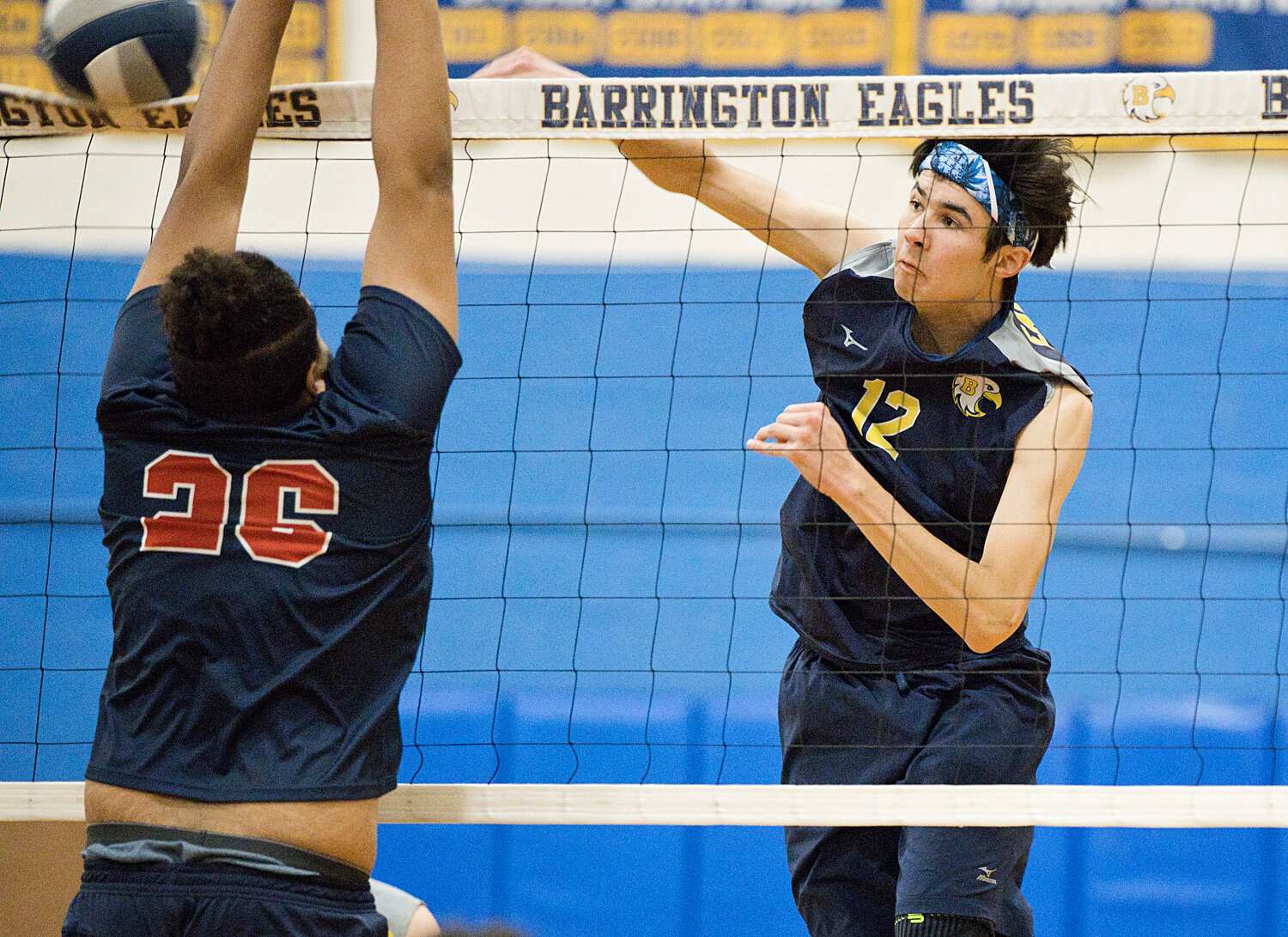 Maddox Godwin, shown earlier this season, had 17 kills and 13 digs in the Eagles' win over Cranston West.