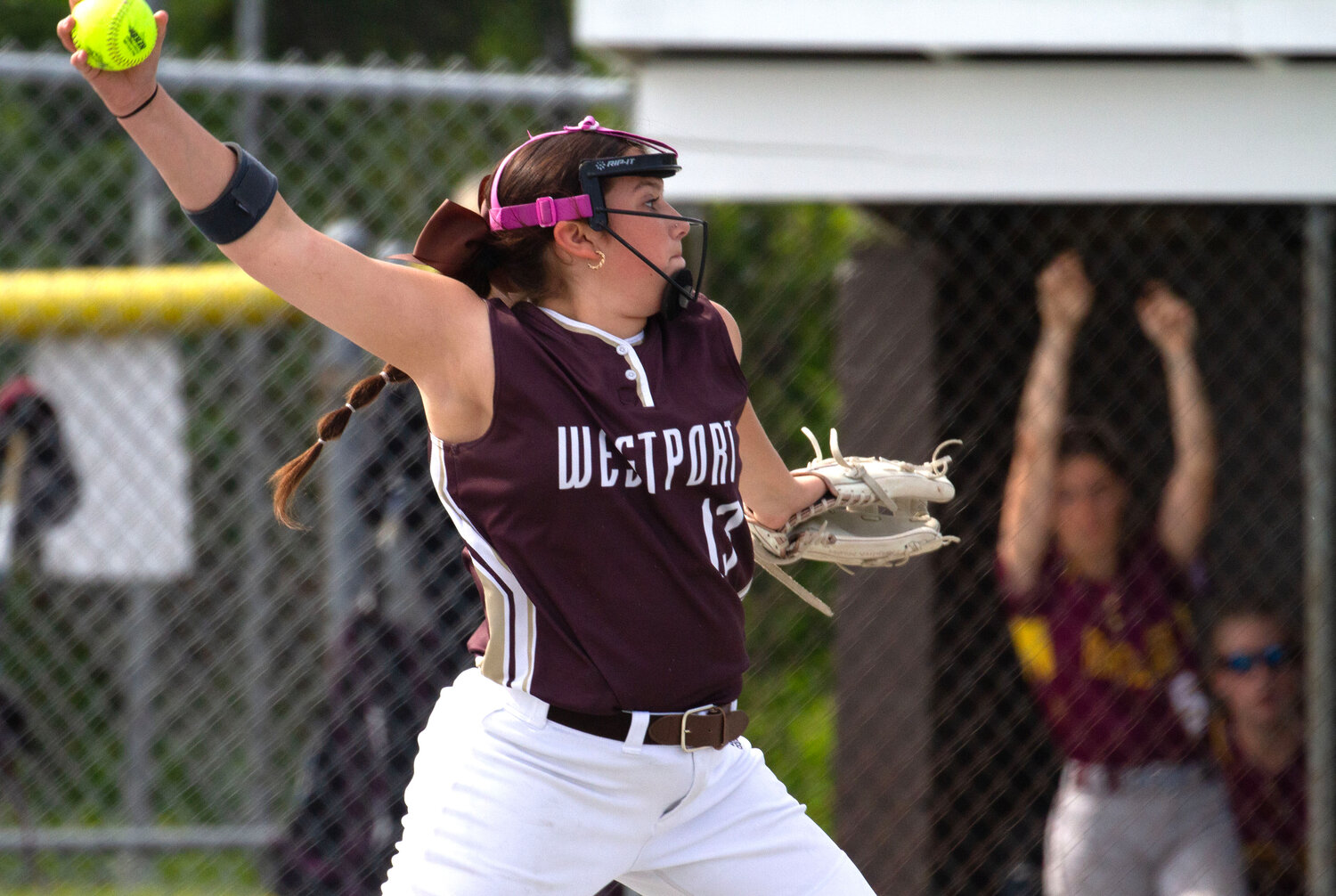Mackenzy Ponte winds up to make a pitch during the Bristol Aggie game.