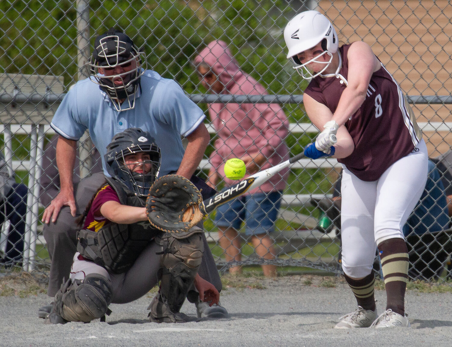 Freshman Molly Costa hits a fly ball during Westport's loss to Bristol Aggie on Tuesday.
