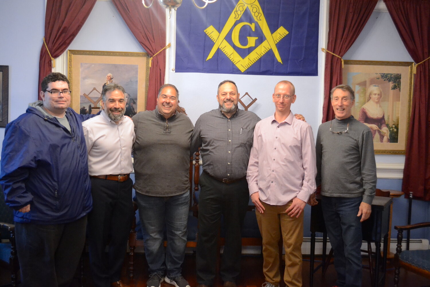 From left to right: Cory Jacques, John Miranda, Andrew Giovannini, Scott Mlynek, Lance Ratkoski, and Jim Murhpy, are all a part of the effort to revitalize and re-energize the second oldest Masonic Lodge in America.