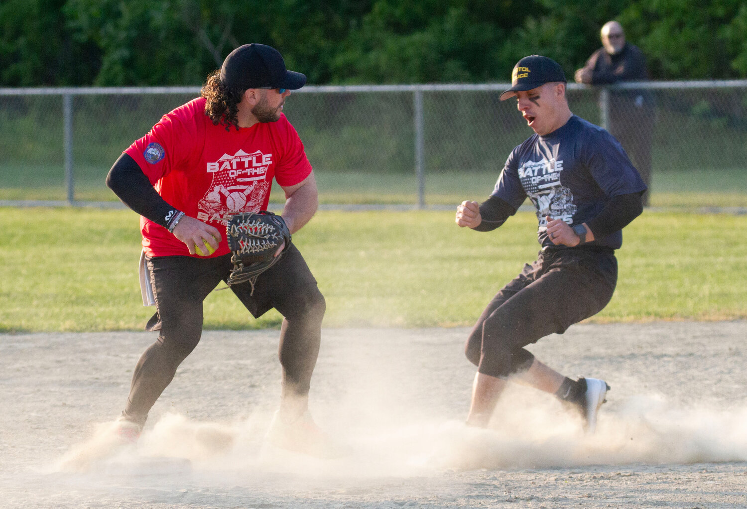 Shortstop Dan Coffland attempts to make an out at second base.