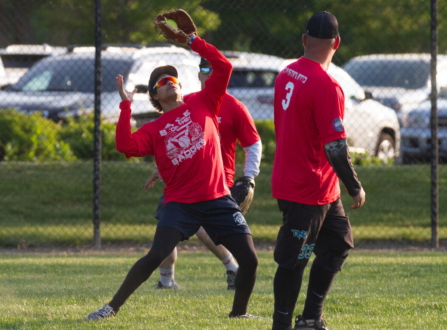 Aidan Litchko makes a catch in centerfield. The firefighter made several outstanding plays in the outfield and belted two hits during the game.