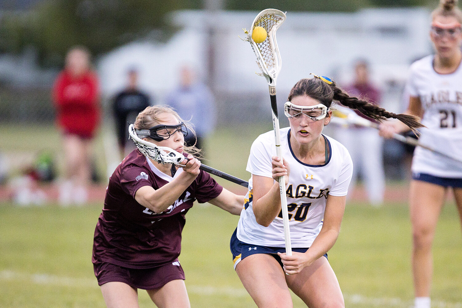 Barrington High School's Anna Lombardi (right) spins away from a LaSalle defender.