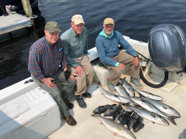 The crew of the Osprey, Paul James of Bristol, Tom Fetherston (captain) and Pete Blanpied, both of South Kingstown.  Last week the trio caught bluefish, striped bass, black sea bass, scup and summer flounder.