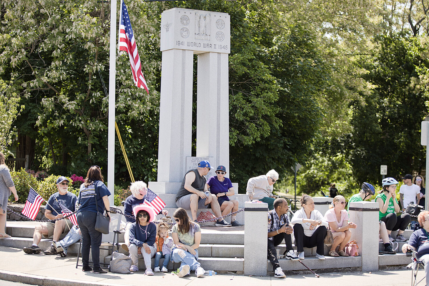 Spectators view the 2023 East Providence/Post 10 Memorial Day Parade Monday, May 29, in front of the veterans monument at Riverside Square.