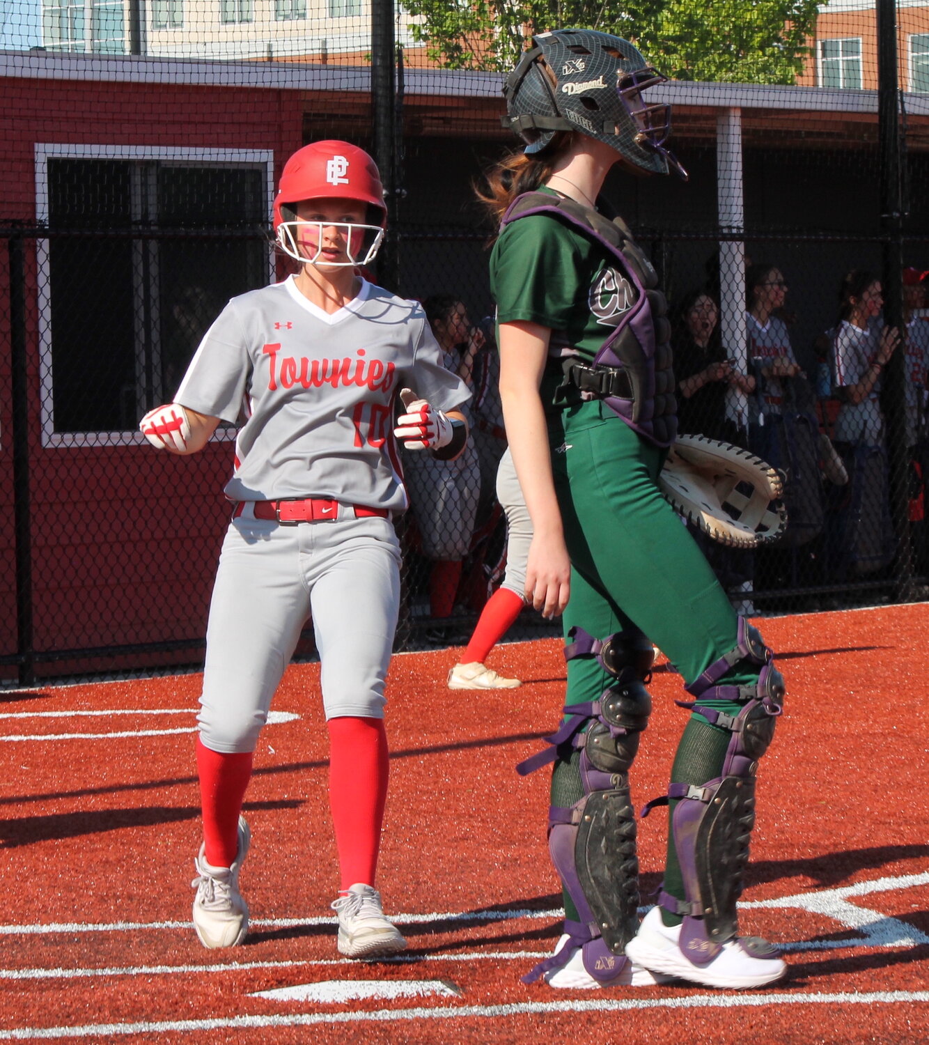 The Townies' Trinity Provencher comes in with the first EPHS run on Emma Bergeron's triple.