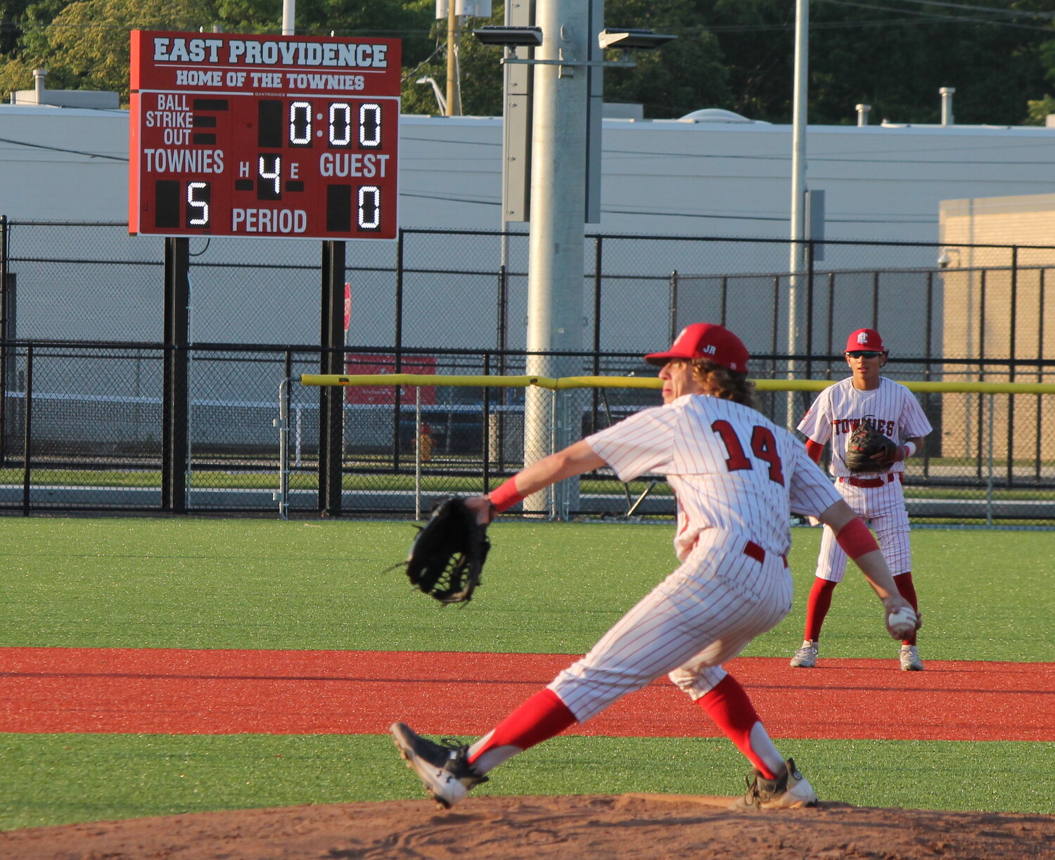 EPHS starter Tim Robitaille deals for the Townies during his six-inning in the locals' 9-1, Division II playoff win over Ponaganset Thursday night, June 1.
