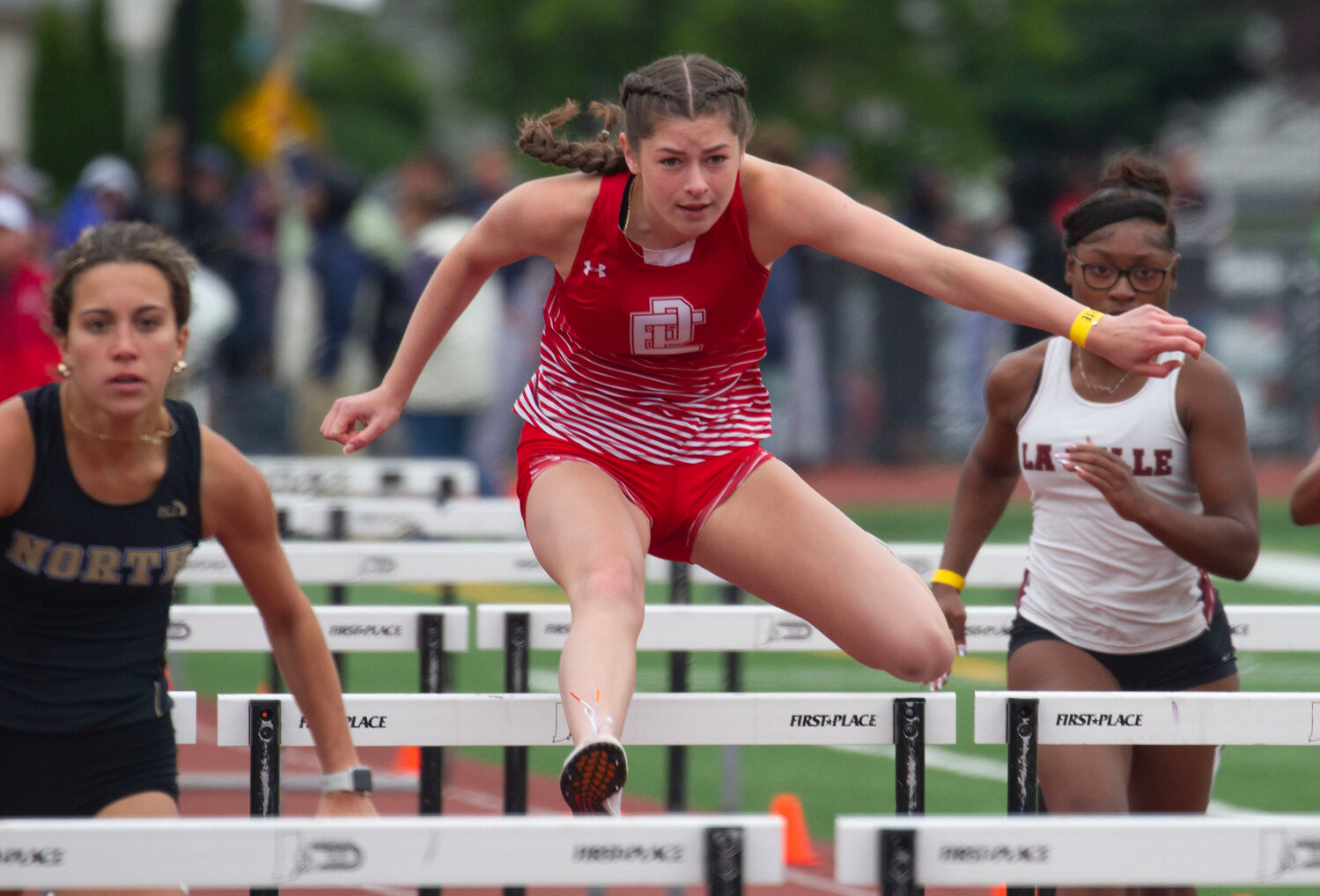 East Providence's Keira Mullen placed in the boys' triple jump at the 2023 state outdoor track and field meet Saturday, June 3, in Providence.