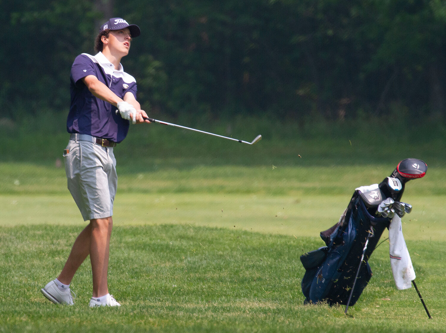 Barrington’s Cole Vieira watches his shot during the first day of the state tournament.
