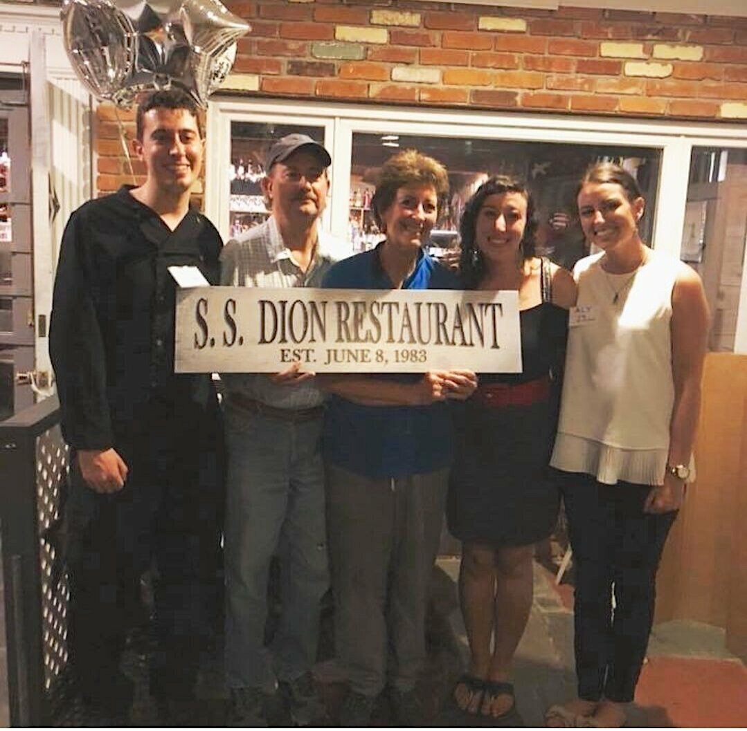 This photo, taken in celebration of the S.S. Dion’s 35th anniversary five years ago, includes the whole Dion family: (l-r): Nic, Steve, Sue, Mandy, and Aly.