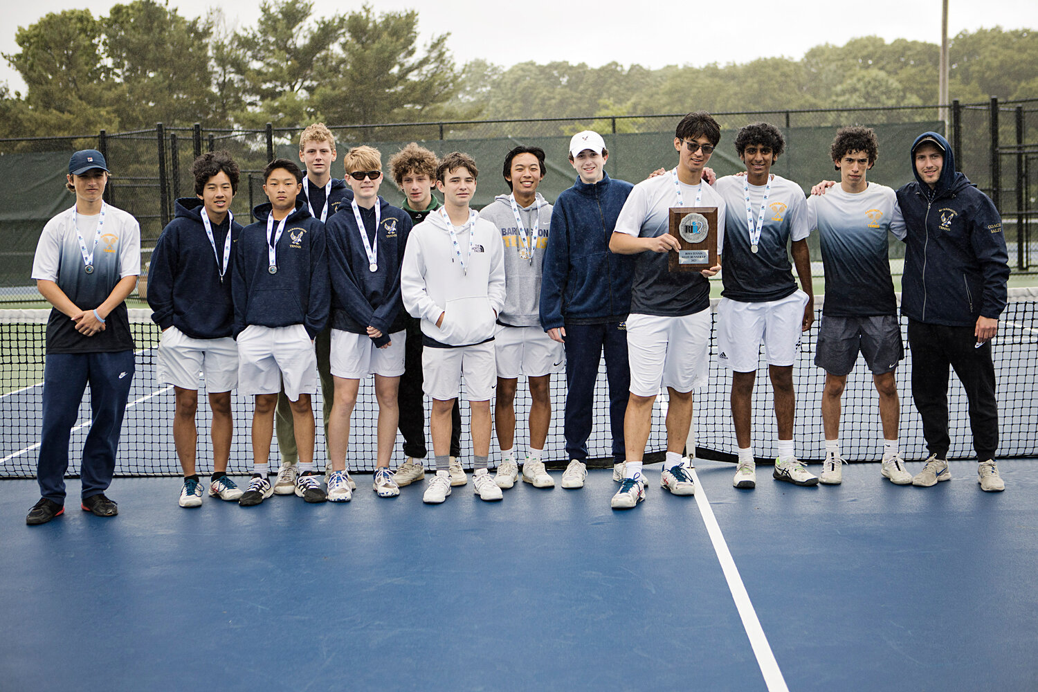 The Barrington boys tennis team gathers for a photo after losing to LaSalle in the Division I finals, Saturday.