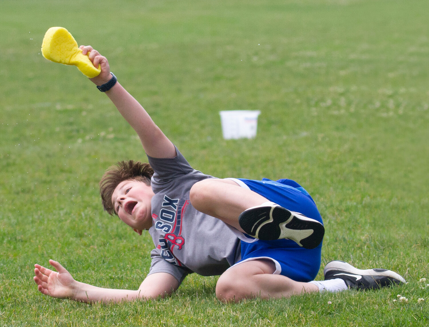 Cooper Thimme competes in the sponge race during Field Day at the middle school last week.