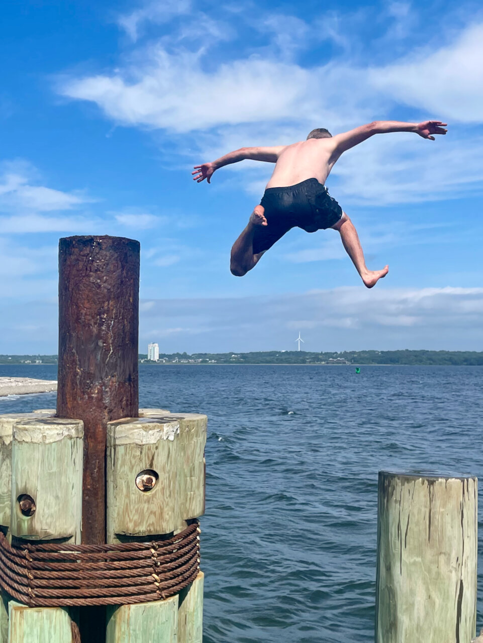 A jump off Sandy Point Dock is an island ritual.